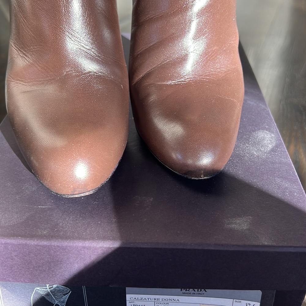 Prada Calzature Donna Mordore Bootie Heels, Cafe color size 37.5 EU - Picture 5 of 8